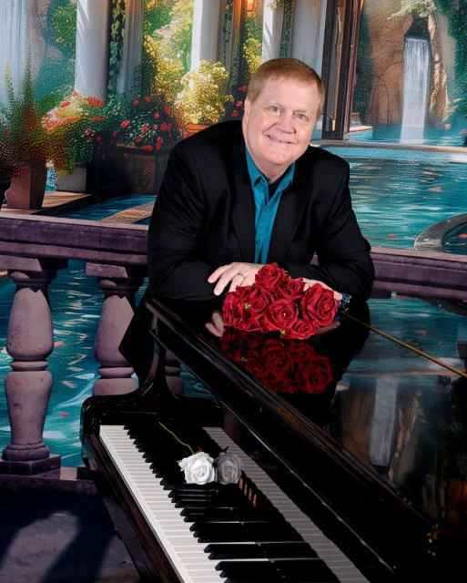 James Michael Stevens, composer and pianist, at the piano